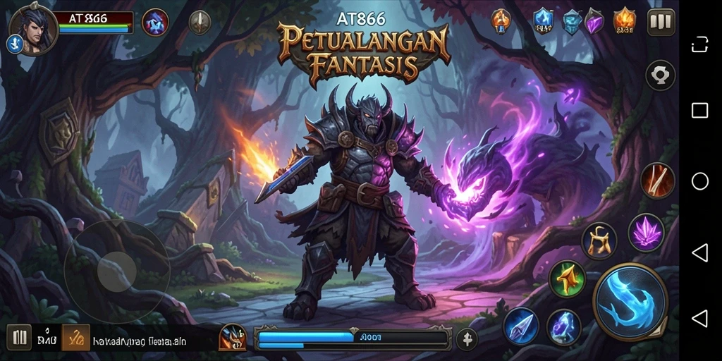 Screenshot menunjukkan aksi seru dalam petualangan RPG.