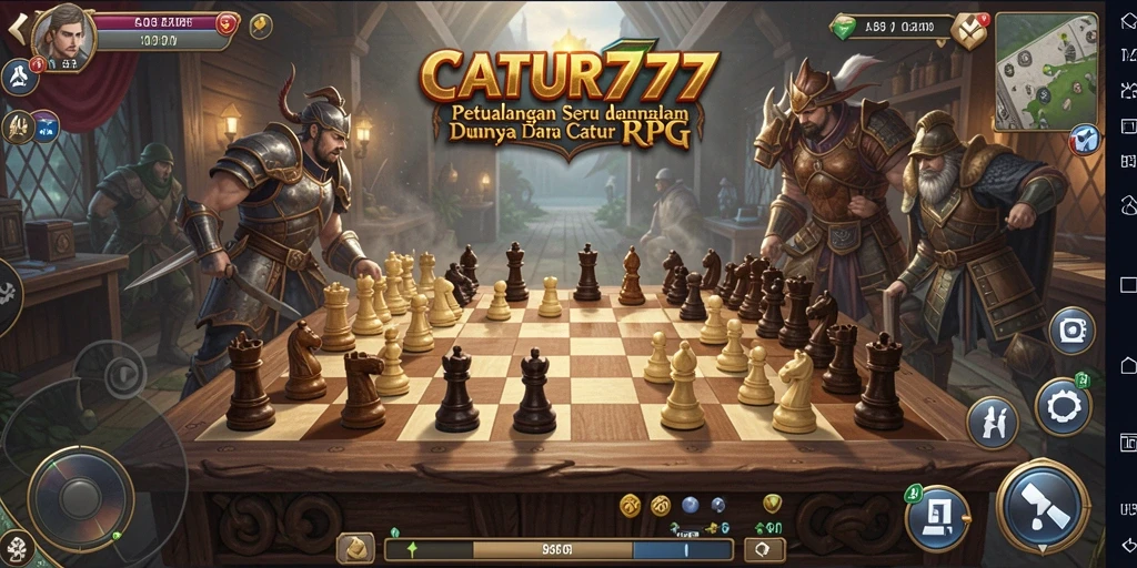 Tampilan gameplay seru dari CATUR777 yang memadukan RPG dan strategi catur.