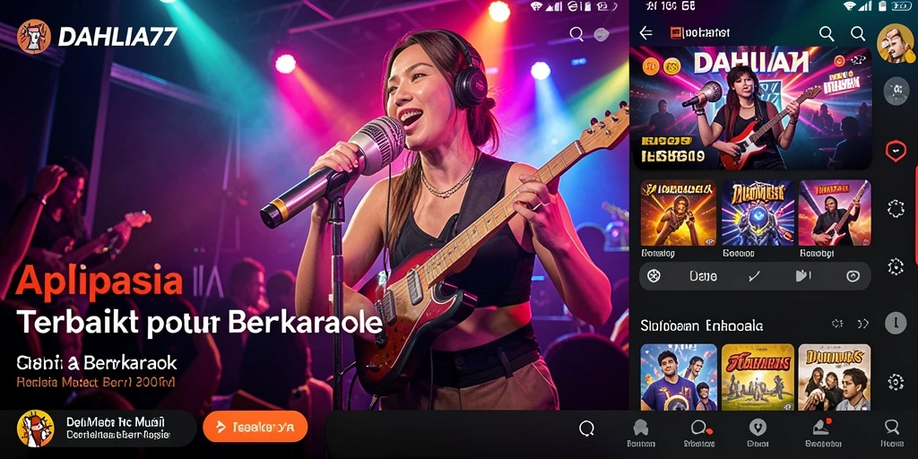 Screenshot DAHLIA77 menunjukkan pengguna bernyanyi dengan antusias di aplikasi musik.