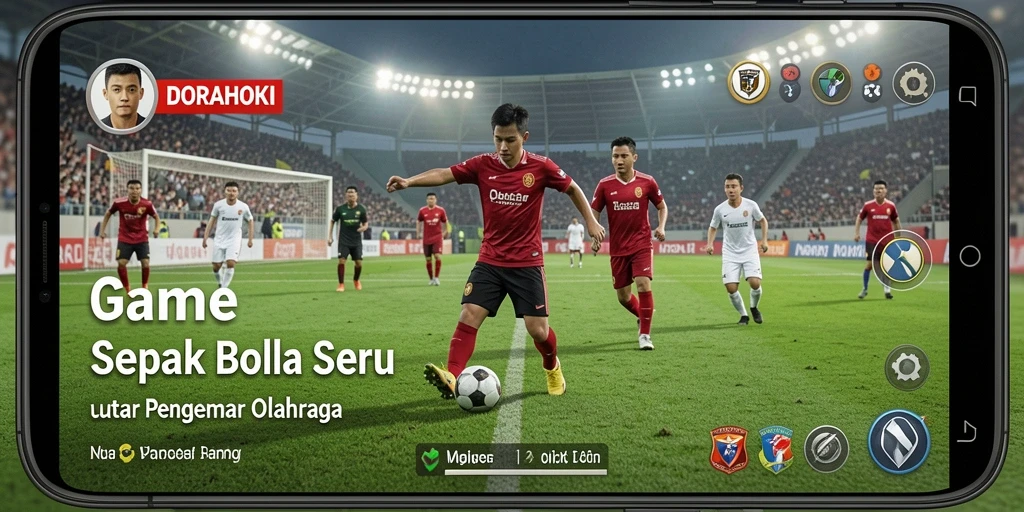 Tampilan gameplay DORAHOKI yang mendebarkan dengan aksi sepak bola nyata.