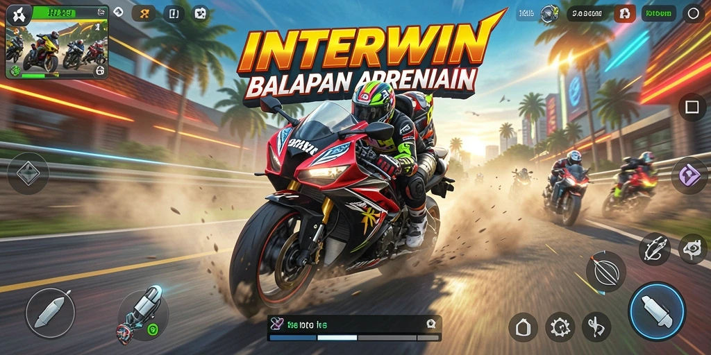 Gameplay seru INTERWIN yang memperlihatkan kecepatan motor balap.
