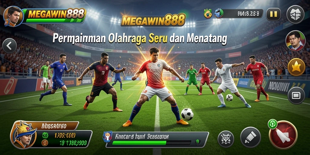 Tampilan gameplay seru di MEGAWIN888 menunjukkan pemain beraksi di berbagai cabang olahraga.
