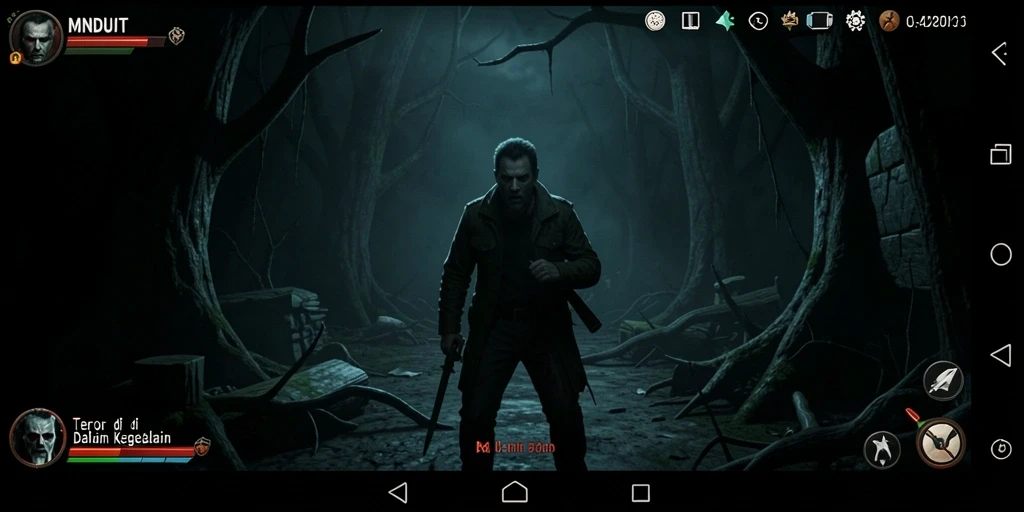 Screenshot gameplay MNDUIT dengan suasana mencekam dan menyeramkan.