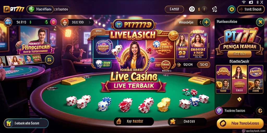 Screeshot gameplay PT777 menampilkan dealer langsung dan pilihan permainan menarik.