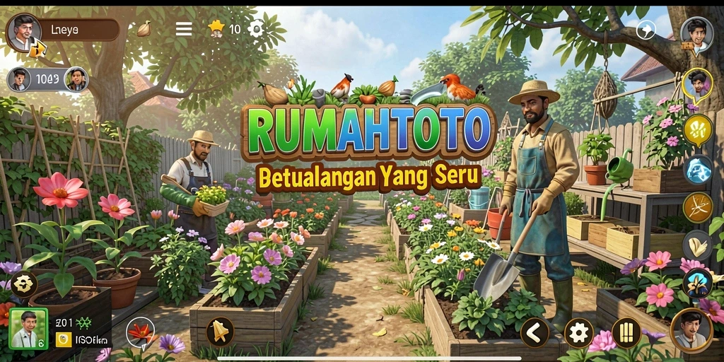 Screenshot RUMAHTOTO menampilkan gameplay berkebun yang seru dan interaktif.