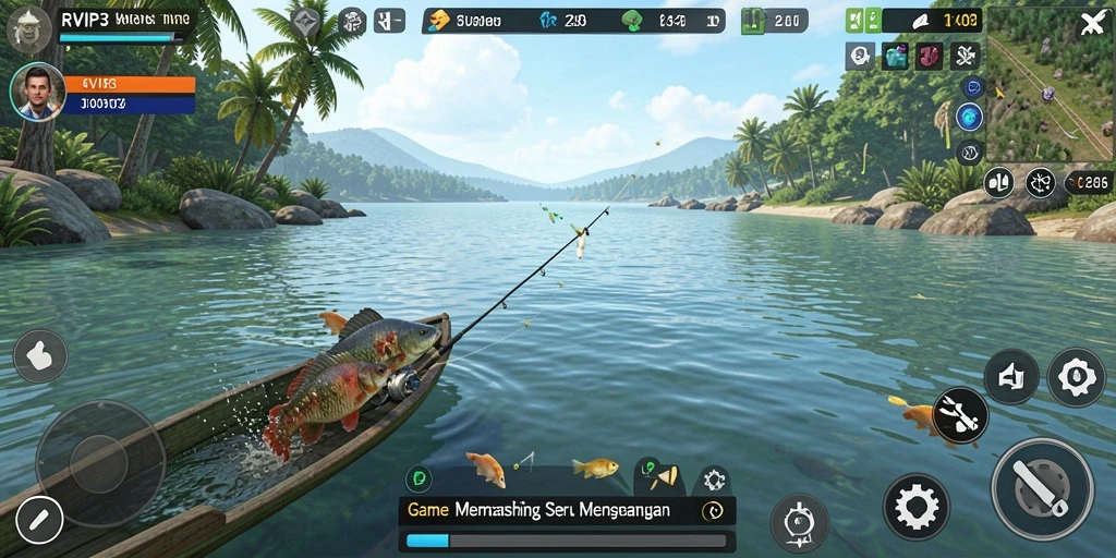 Tampilan screenshot RVIP3 menampilkan aksi memancing yang mendebarkan.