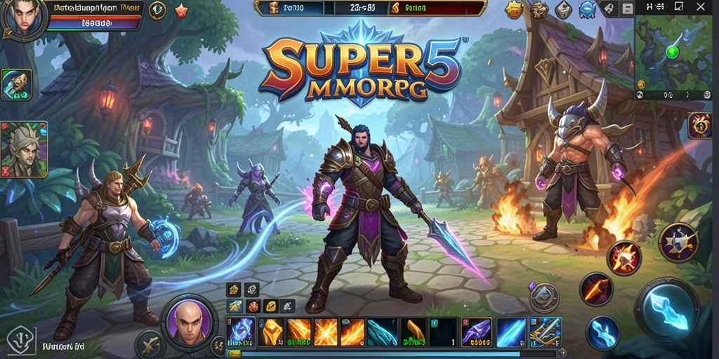 Tangkapan layar gameplay <strong>SUPER5</strong> dengan pertempuran epik dan dunia yang luas.