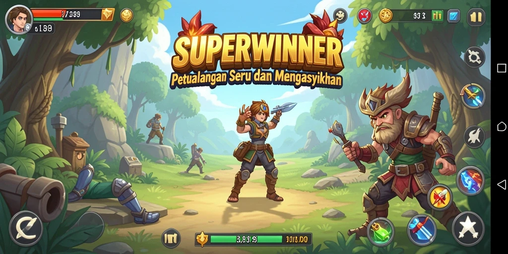 Tangkapan layar utama SUPERWINNER dengan gameplay petualangan yang seru.